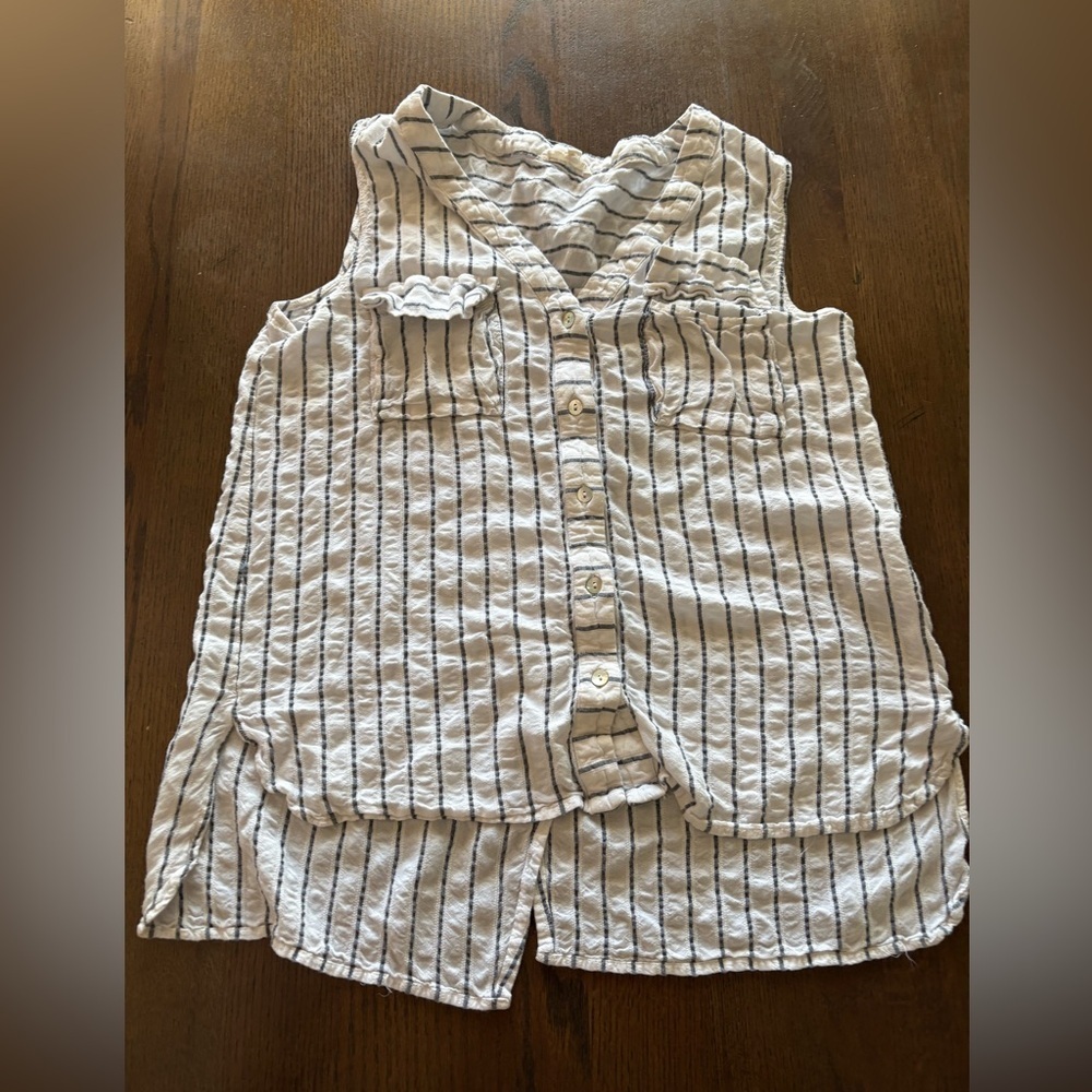 Sleeveless White Button-Front Striped Blouse